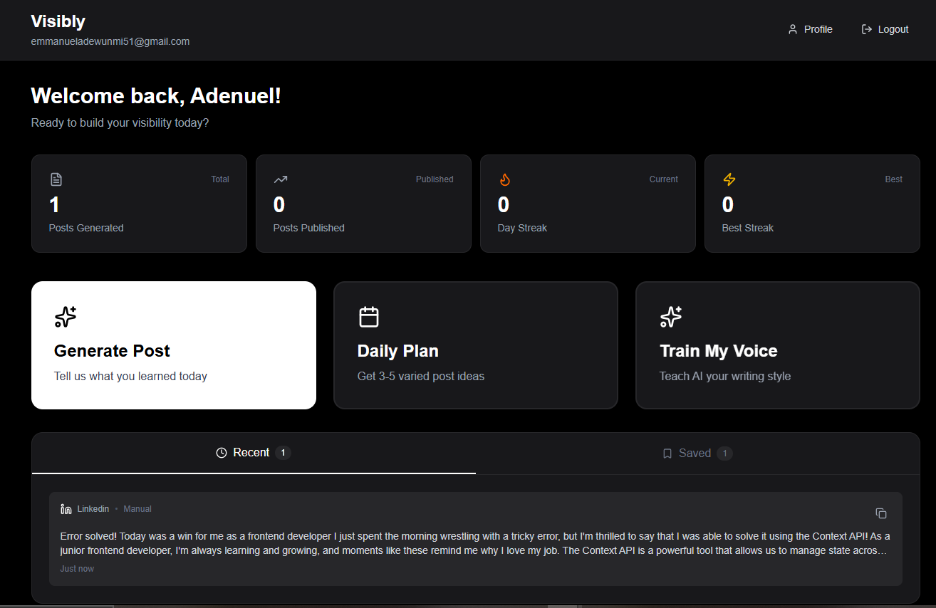 Visibly Dashboard Preview